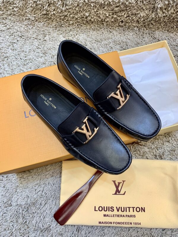sy_no_FCAF9AC91EA9B1EFD71483694D72B468_1 Black & Deep Blue Calfskin Driving Loafers