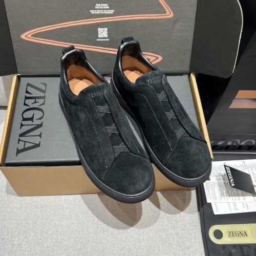 All-Black Suede Triple-Cross Slip-On Shoes