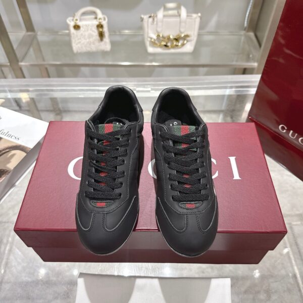 Gucci Black Leather Low-Top Sneaker with Green/Red Web Tag