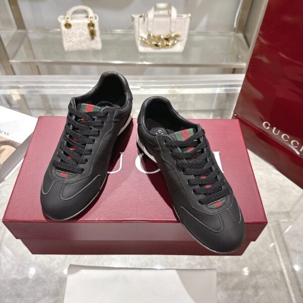 Gucci Black Leather Low-Top Sneaker with Green/Red Web Tag