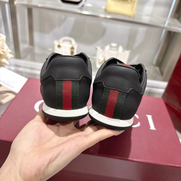 Gucci Black Leather Low-Top Sneaker with Green/Red Web Tag