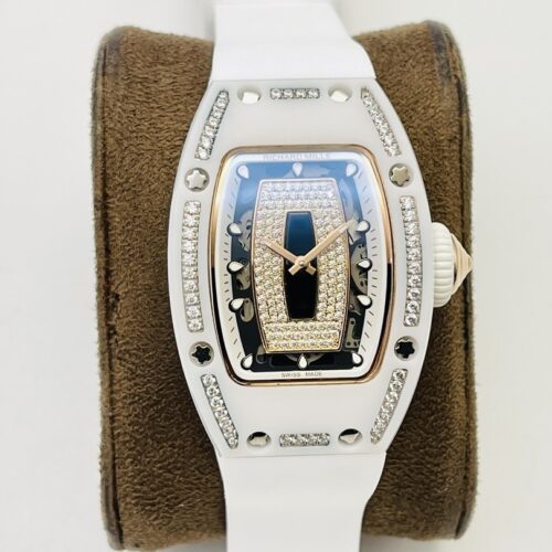 sy_no_00CC0987160F17629F3E723283F6AEE6_0 RICHARD MILLE ladies' series automatic mechanical movement with diamond studded white dial, ceramic case, rubber strap