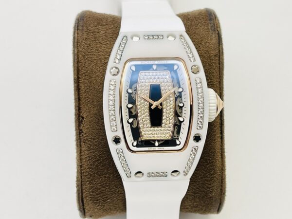 sy_no_00CC0987160F17629F3E723283F6AEE6_0 RICHARD MILLE ladies' series automatic mechanical movement with diamond studded white dial, ceramic case, rubber strap