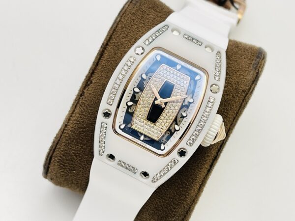 sy_no_00CC0987160F17629F3E723283F6AEE6_2 RICHARD MILLE ladies' series automatic mechanical movement with diamond studded white dial, ceramic case, rubber strap