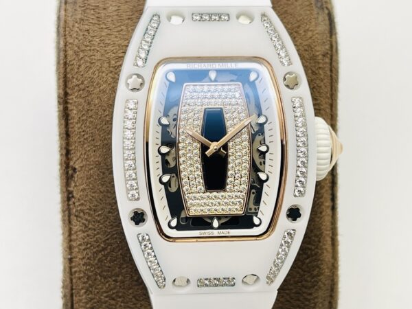 sy_no_00CC0987160F17629F3E723283F6AEE6_3 RICHARD MILLE ladies' series automatic mechanical movement with diamond studded white dial, ceramic case, rubber strap
