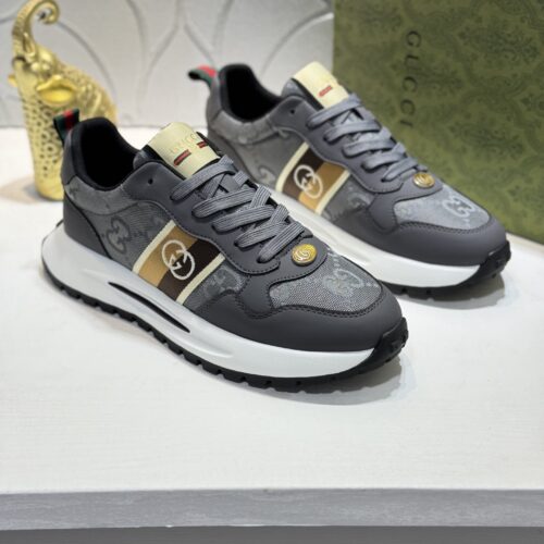 sy_no_00DDC8A5542CFA3EB9956260601502B8_0 Gucci Grey GG Monogram Web Stripe Low-Top Sneaker