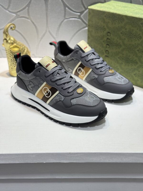 sy_no_00DDC8A5542CFA3EB9956260601502B8_0 Gucci Grey GG Monogram Web Stripe Low-Top Sneaker