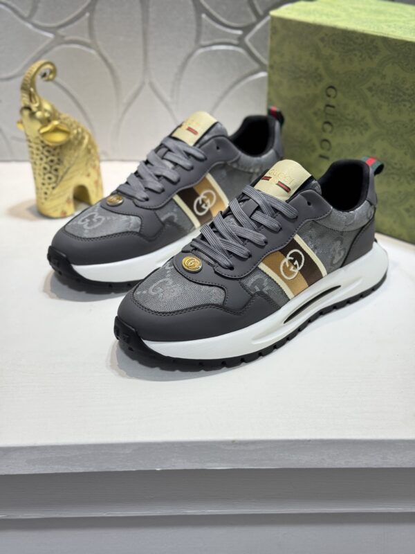 sy_no_00DDC8A5542CFA3EB9956260601502B8_1 Gucci Grey GG Monogram Web Stripe Low-Top Sneaker