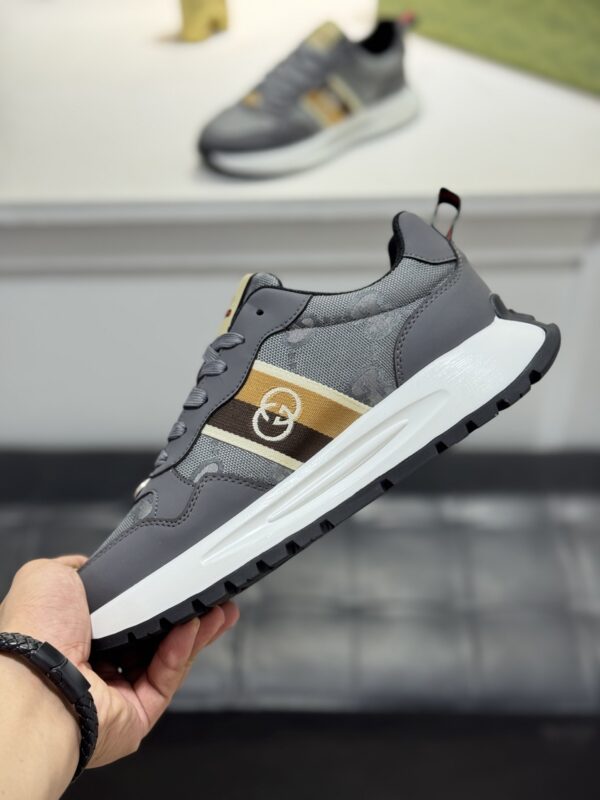sy_no_00DDC8A5542CFA3EB9956260601502B8_5 Gucci Grey GG Monogram Web Stripe Low-Top Sneaker