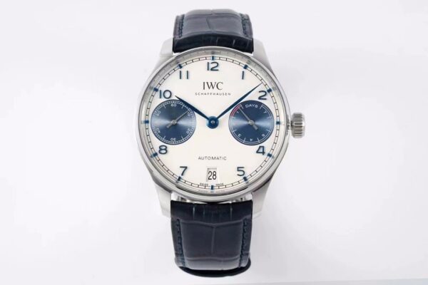 IWC Portugal series automatic mechanical movement blue panda dial waterproof date power reserve display men's watch Swiss watch white dial stainless steel case crocodile leather strap