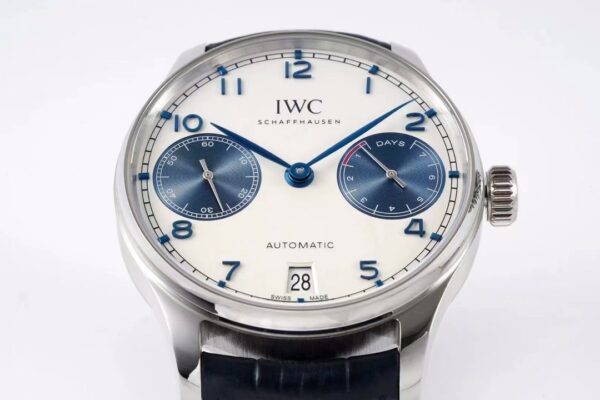 IWC Portugal series automatic mechanical movement blue panda dial waterproof date power reserve display men's watch Swiss watch white dial stainless steel case crocodile leather strap