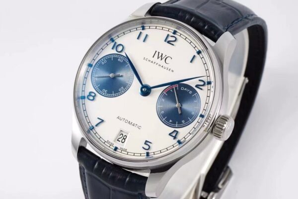 IWC Portugal series automatic mechanical movement blue panda dial waterproof date power reserve display men's watch Swiss watch white dial stainless steel case crocodile leather strap