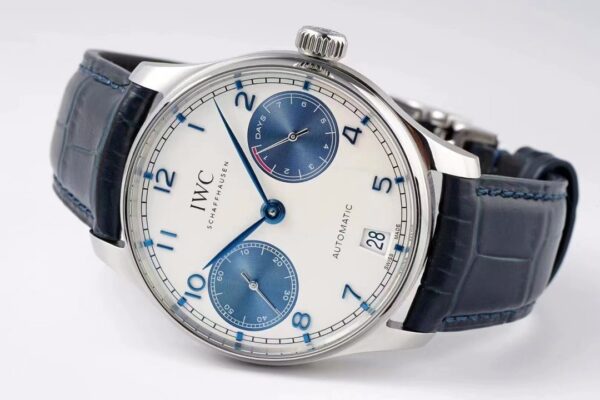 IWC Portugal series automatic mechanical movement blue panda dial waterproof date power reserve display men's watch Swiss watch white dial stainless steel case crocodile leather strap