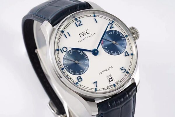 IWC Portugal series automatic mechanical movement blue panda dial waterproof date power reserve display men's watch Swiss watch white dial stainless steel case crocodile leather strap