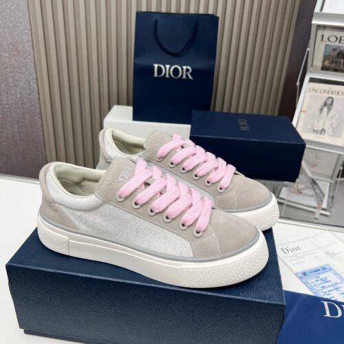 Dior Grey Suede Silver Oblique Jacquard Pink-Lace Low-Top Sneaker