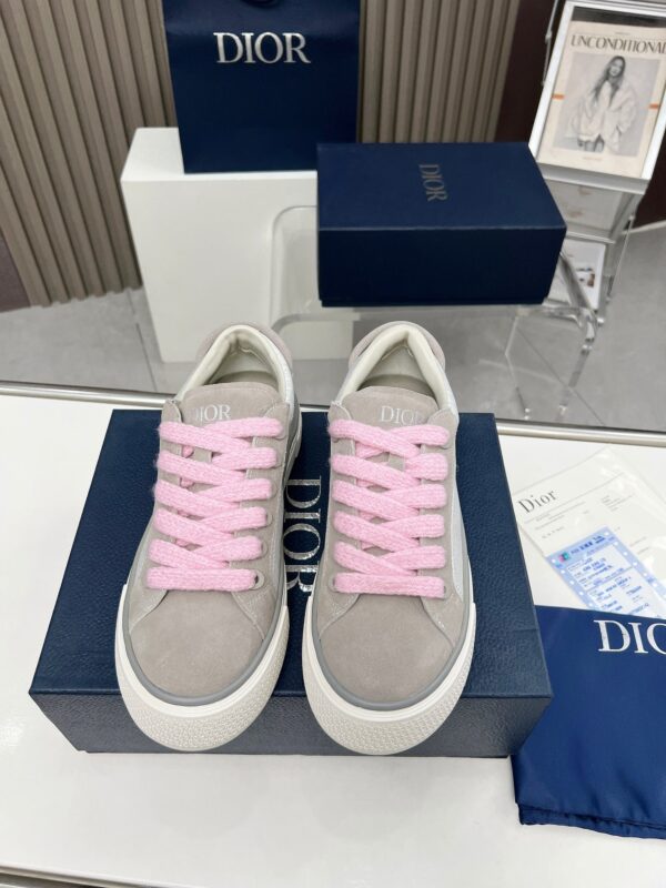 sy_no_0387E9F71AE4C705EF15F5B2DDB212F4_1 Dior Grey Suede Silver Oblique Jacquard Pink-Lace Low-Top Sneaker