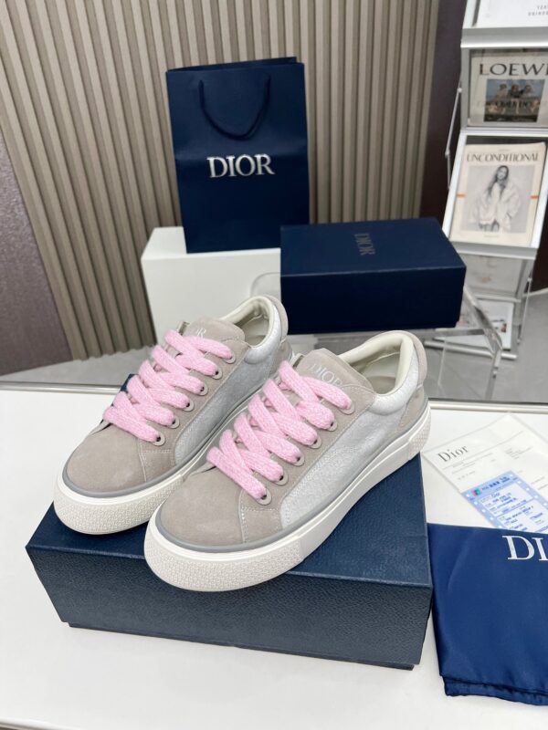sy_no_0387E9F71AE4C705EF15F5B2DDB212F4_2 Dior Grey Suede Silver Oblique Jacquard Pink-Lace Low-Top Sneaker