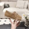 Chanel Brown Suede Low-Top Shoe with Cap-Toe & CC Chain Detail