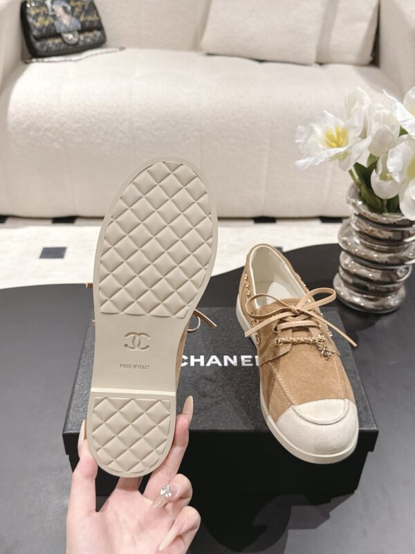 Chanel Brown Suede Low-Top Shoe with Cap-Toe & CC Chain Detail