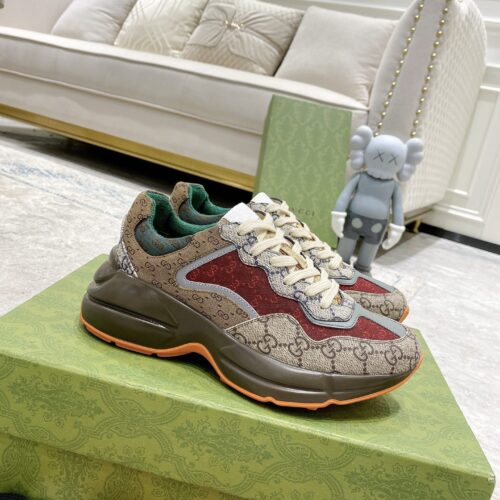 sy_no_06B3921AB36186D4BECC0789F7A98CED_0 Gucci Rhyton GG Canvas Sneaker in Multi-Color with Red & Green Accents
