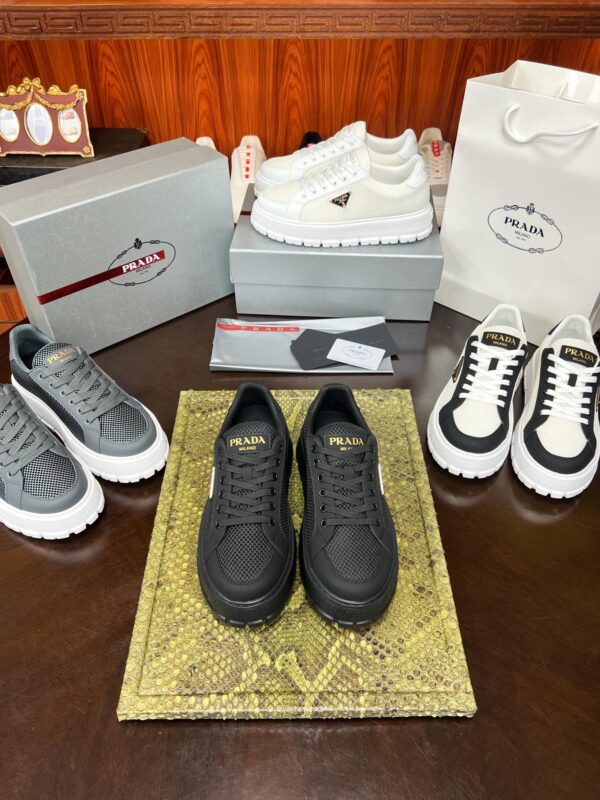 Prada Black Mesh Gold-Trim Triangle Tread Platform Sneaker