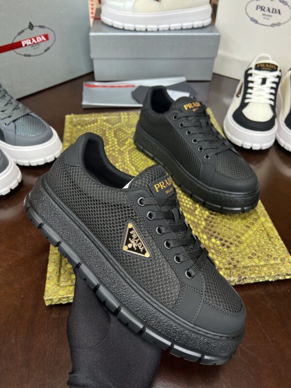 Prada Black Mesh Gold-Trim Triangle Tread Platform Sneaker