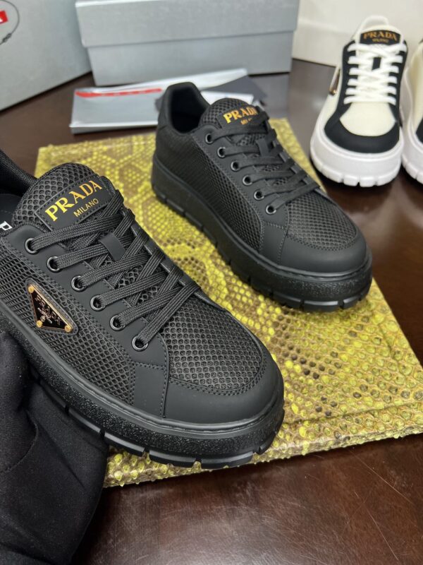 Prada Black Mesh Gold-Trim Triangle Tread Platform Sneaker