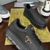 Prada Black Mesh Gold-Trim Triangle Tread Platform Sneaker