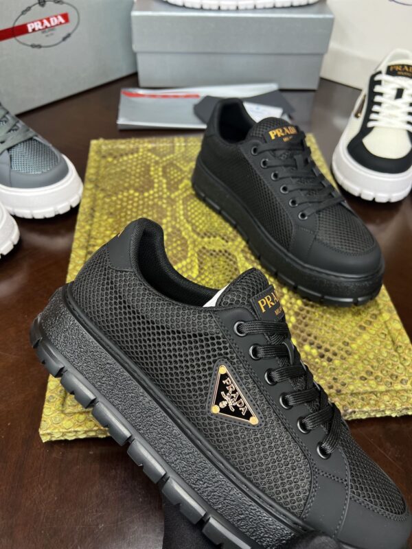 Prada Black Mesh Gold-Trim Triangle Tread Platform Sneaker