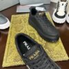 Prada Black Mesh Gold-Trim Triangle Tread Platform Sneaker