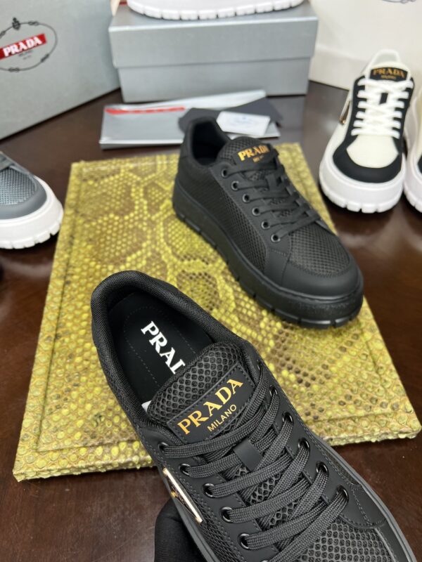 Prada Black Mesh Gold-Trim Triangle Tread Platform Sneaker
