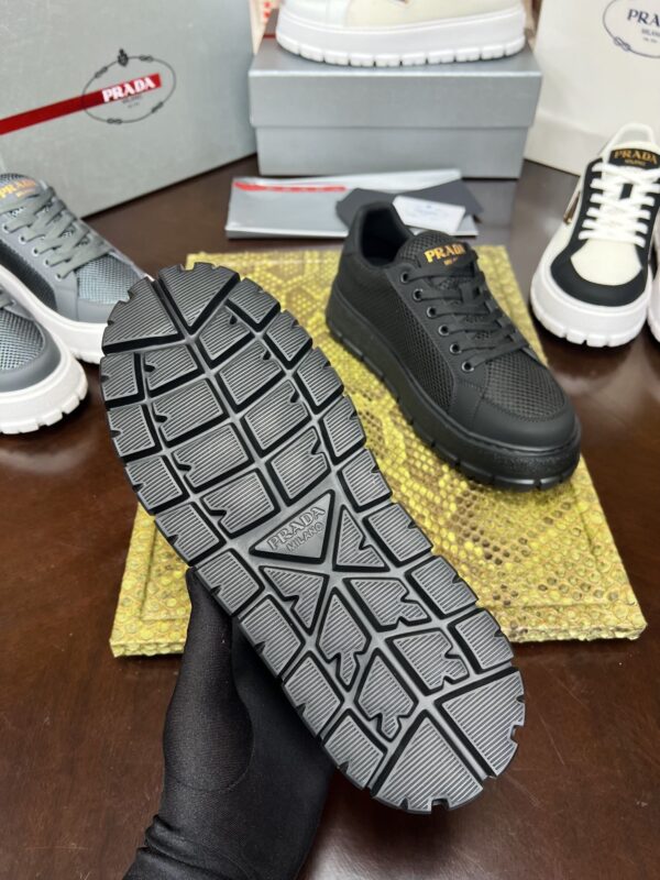 Prada Black Mesh Gold-Trim Triangle Tread Platform Sneaker