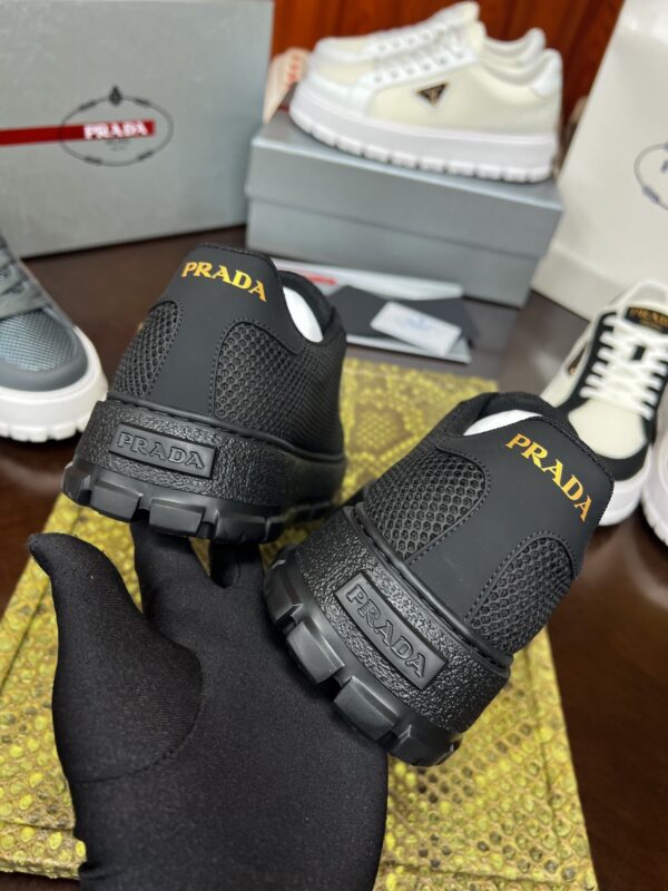 Prada Black Mesh Gold-Trim Triangle Tread Platform Sneaker