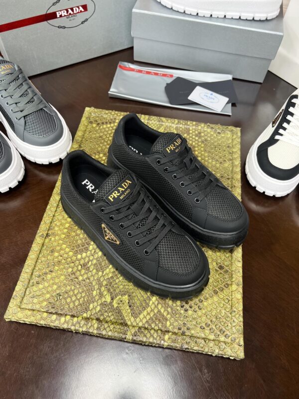 Prada Black Mesh Gold-Trim Triangle Tread Platform Sneaker