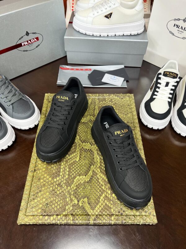Prada Black Mesh Gold-Trim Triangle Tread Platform Sneaker