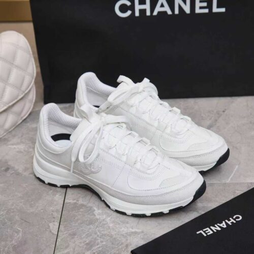 sy_no_0C1AE77E02AC0D92BC0C07BD17D6A956_0 Chanel All-White Leather and Suede Low-Top Sneaker with Tonal CC Logo