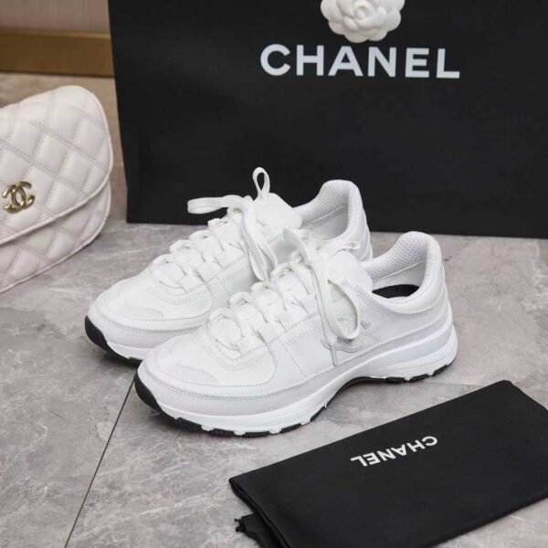 Chanel All-White Leather and Suede Low-Top Sneaker with Tonal CC Logo