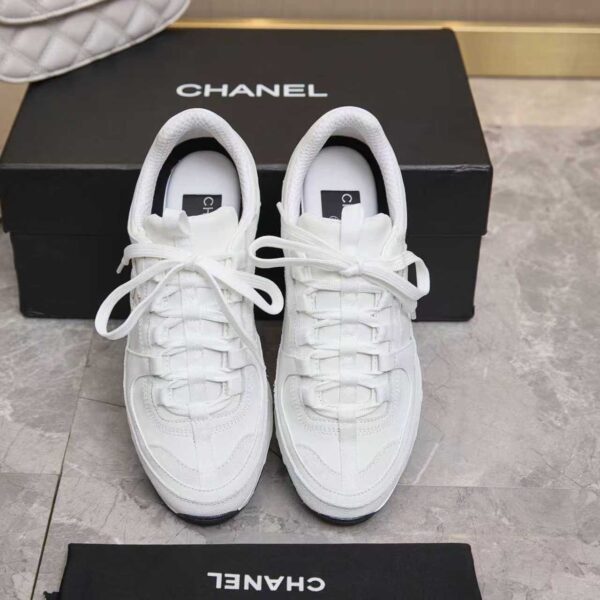 Chanel All-White Leather and Suede Low-Top Sneaker with Tonal CC Logo