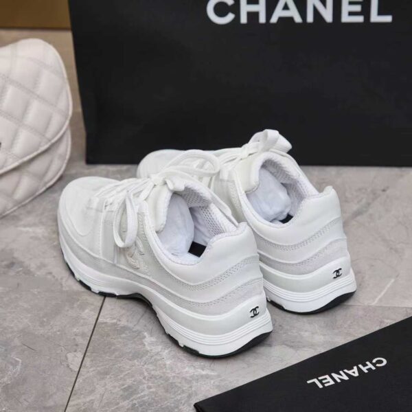 Chanel All-White Leather and Suede Low-Top Sneaker with Tonal CC Logo