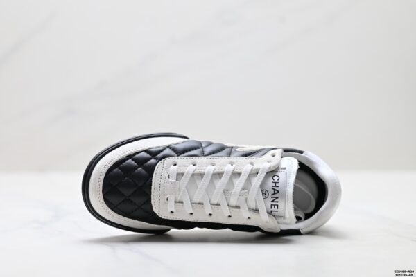 sy_no_0C950A3BD7017281AD1B51390064F5FC_1 Chanel Black and White Quilted Leather Low-Top Sneaker with Suede Cap-Toe and CC Logo