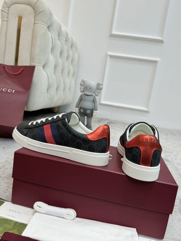 sy_no_0C9A8011865BB58C6BA204F5BC79F309_3 Gucci Screener GG Supreme Canvas Sneaker in Black & Grey with Blue/Red Web Stripe