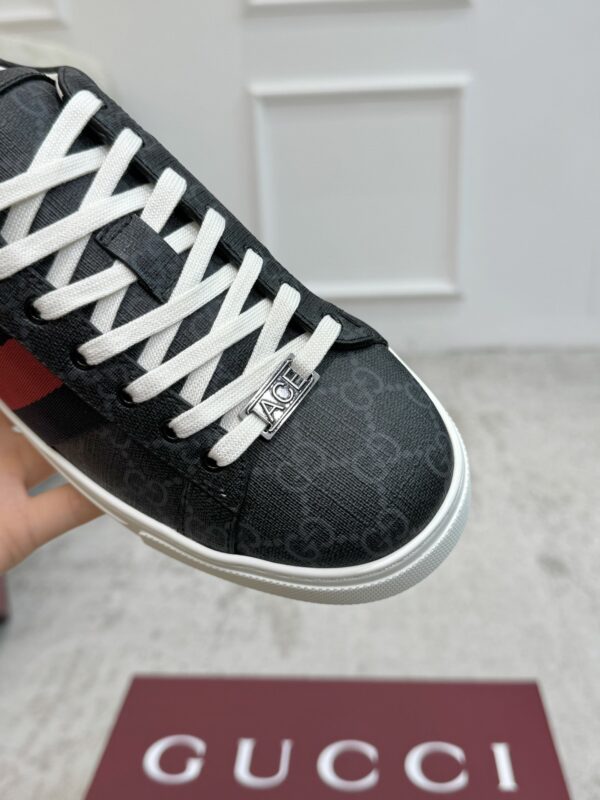 sy_no_0C9A8011865BB58C6BA204F5BC79F309_6 Gucci Screener GG Supreme Canvas Sneaker in Black & Grey with Blue/Red Web Stripe