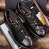 sy_no_0F396EE2C87DB84394A122648BF048D6_1 Prada Black Glossy Croc-Embossed Leather Low-Top Sneaker