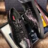 sy_no_0F396EE2C87DB84394A122648BF048D6_4 Prada Black Glossy Croc-Embossed Leather Low-Top Sneaker