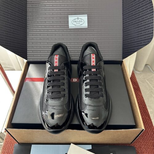 Prada Black Patent Mesh Red Label Sneaker