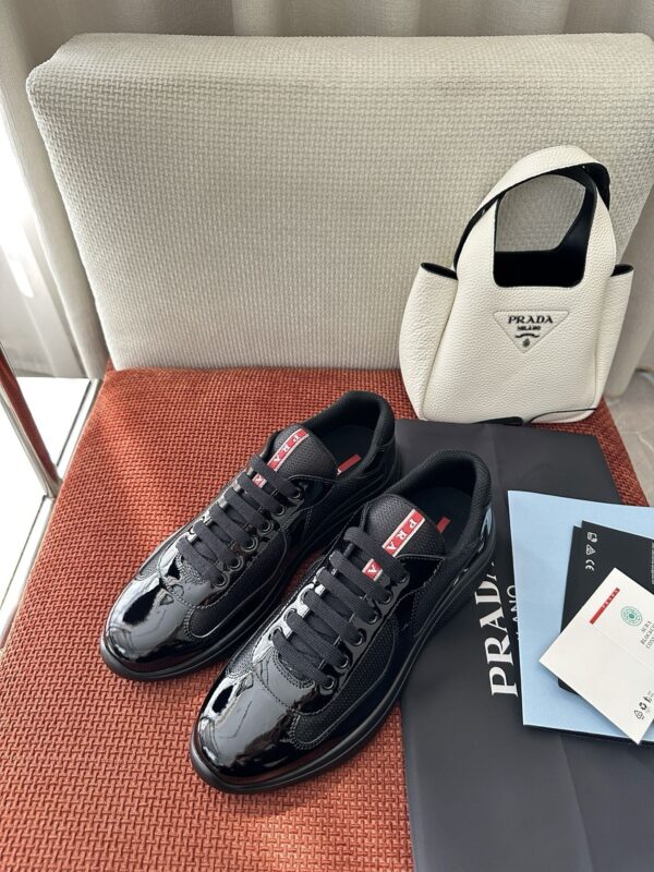 sy_no_0F83A49262B2D1F03078243D417D72E9_2 Prada Black Patent Mesh Red Label Sneaker