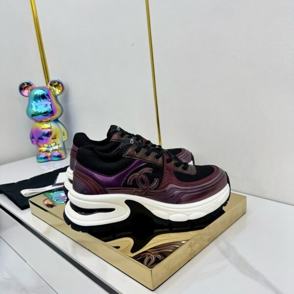 sy_no_130060669755ADF64D714FD6F0B0FCEA_1 Chanel Burgundy and Metallic Plum Chunky Sneaker with Black Mesh and CC Logo