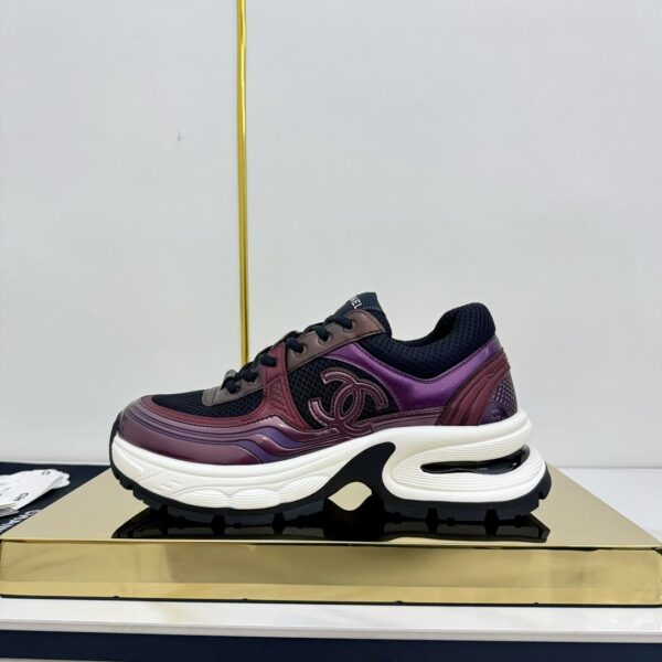 sy_no_130060669755ADF64D714FD6F0B0FCEA_3 Chanel Burgundy and Metallic Plum Chunky Sneaker with Black Mesh and CC Logo