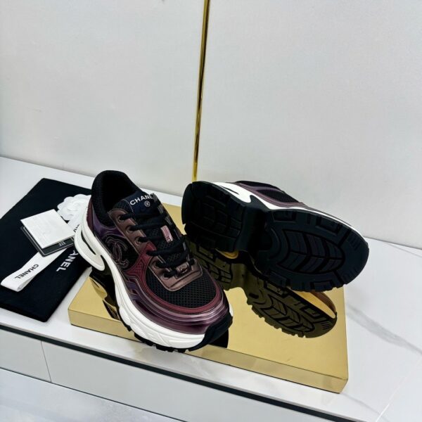 sy_no_130060669755ADF64D714FD6F0B0FCEA_7 Chanel Burgundy and Metallic Plum Chunky Sneaker with Black Mesh and CC Logo