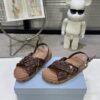 sy_no_134E0DE900F68A63FF12289C949D070D_0 Prada Tan Ruched Cross-Strap Platform Sandal